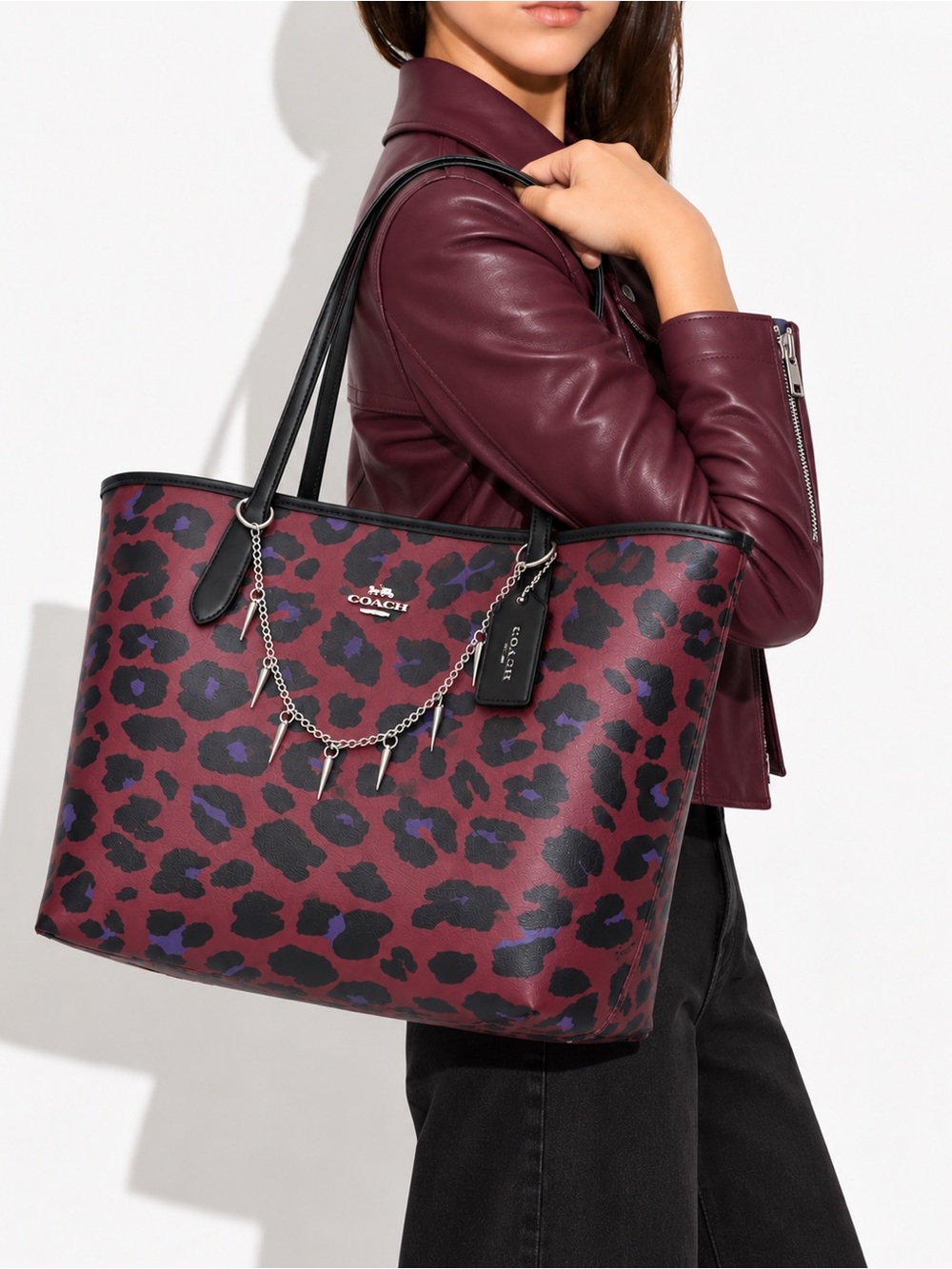 Coach City Tote With Leopard with chain charm